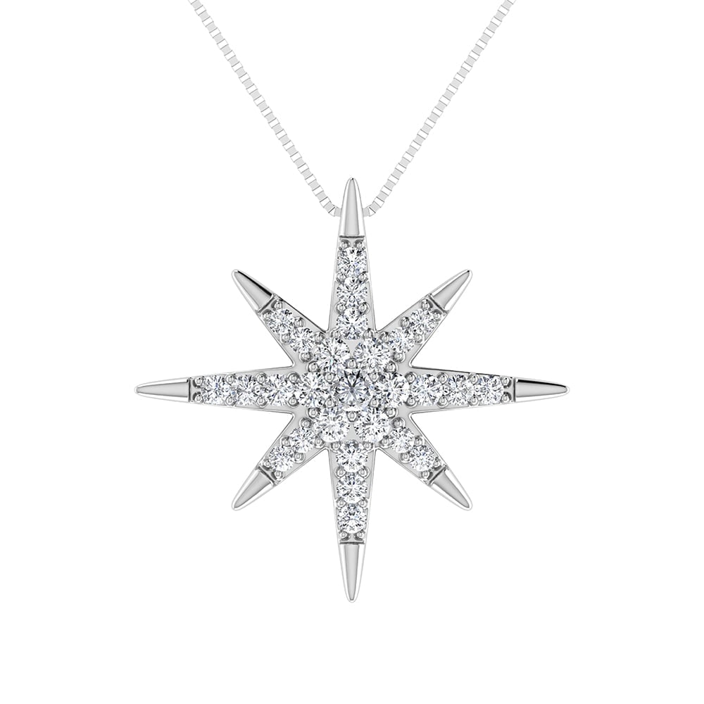 10K White Gold 1/5 Ct.Tw. Diamond Star Pendant: 10K White Gold 1/5 Ct.Tw. Diamond Star Pendant 10k White Gold Stone Color: G-h Stone Clarity: I1-i2 Unless otherwise specified, pendants that include a chain are paired with our standard 18-inch lengt