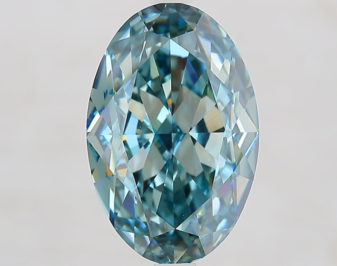 Loose Diamond - OVAL 5.06ct Fancy Vivid Green Blue VVS2: Loose Diamond - OVAL 5.06ct Fancy Vivid Green Blue VVS2 Source: This is a real non-mined Diamond that has been grown in a lab Shape: OVAL Carats: 5.06 Color: Fancy Vivid Green Blue Certification: IGI 
