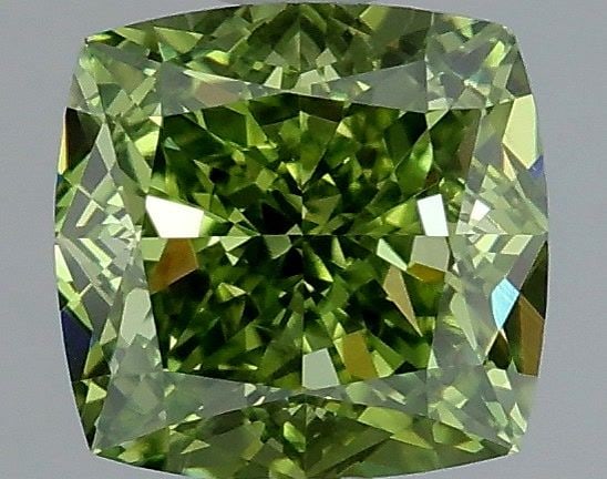 Loose Diamond - CUSHION MODIFIED 1.05ct Fancy Vivid Green VVS2: Loose Diamond - CUSHION MODIFIED 1.05ct Fancy Vivid Green VVS2 Source: This is a real non-mined Diamond that has been grown in a lab Shape: CUSHION MODIFIED Carats: 1.05 Color: Fancy Vivid Green Certi