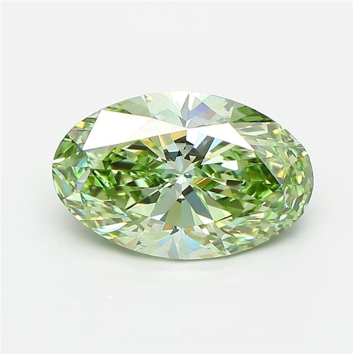 Loose Diamond - OVAL 2.57ct Fancy Vivid Green VVS2: Loose Diamond - OVAL 2.57ct Fancy Vivid Green VVS2 Source: This is a real non-mined Diamond that has been grown in a lab Shape: OVAL Carats: 2.57 Color: Fancy Vivid Green Certification: IGI Video: