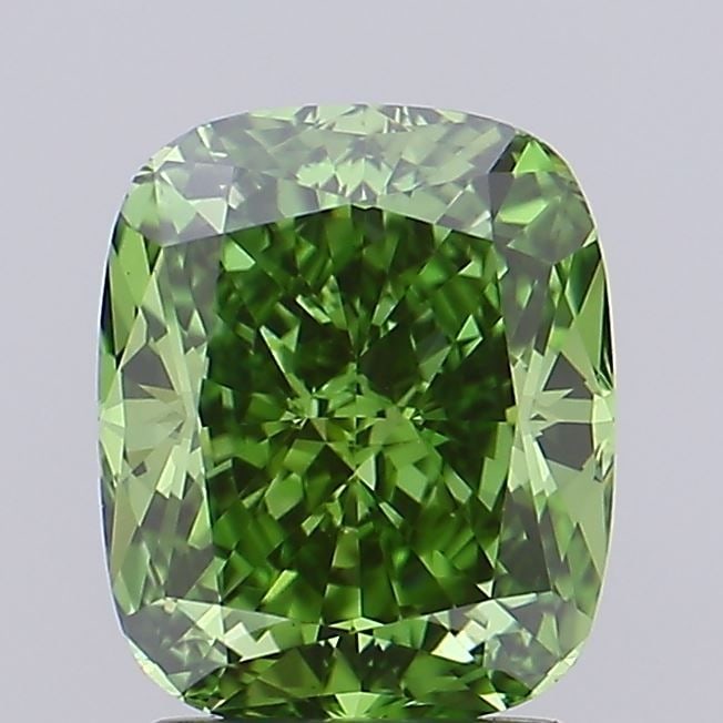 Loose Diamond - CUSHION MODIFIED 2.4ct Fancy Vivid Green VS1: Loose Diamond - CUSHION MODIFIED 2.4ct Fancy Vivid Green VS1 Source: This is a real non-mined Diamond that has been grown in a lab Shape: CUSHION MODIFIED Carats: 2.4 Color: Fancy Vivid Green Certific