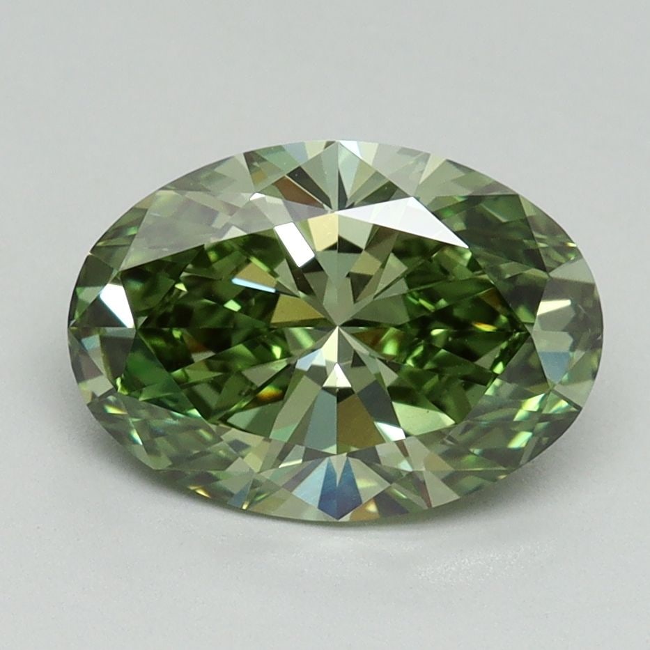 Loose Diamond - OVAL 2.14ct Fancy Vivid Green VS1: Loose Diamond - OVAL 2.14ct Fancy Vivid Green VS1 Source: This is a real non-mined Diamond that has been grown in a lab Shape: OVAL Carats: 2.14 Color: Fancy Vivid Green Certification: IGI Video:
