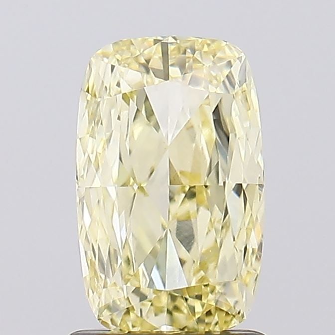 Loose Diamond - CUSHION MODIFIED 1.51ct Fancy Light Yellow VVS2: Loose Diamond - CUSHION MODIFIED 1.51ct Fancy Light Yellow VVS2 Source: This is a real non-mined Diamond that has been grown in a lab Shape: CUSHION MODIFIED Carats: 1.51 Color: Fancy Light Yellow Cer