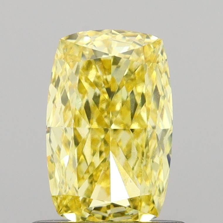 Loose Diamond - CUSHION MODIFIED 0.91ct Fancy Intense Yellow VVS2: Loose Diamond - CUSHION MODIFIED 0.91ct Fancy Intense Yellow VVS2 Source: This is a real non-mined Diamond that has been grown in a lab Shape: CUSHION MODIFIED Carats: 0.91 Color: Fancy Intense Yellow