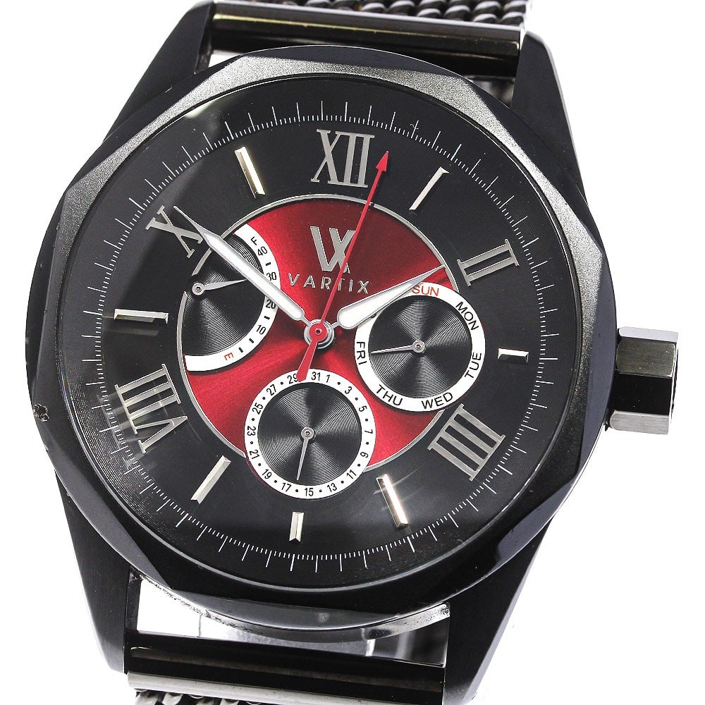 VARTIX ALIVE Table Facet PR02B Automatic Day Date Power Reserve Watch: VARTIX ALIVE Table Facet PR02B Automatic Day Date Power Reserve Watch This VARTIX ALIVE Table Facet PR02B men's wristwatch features a stainless steel case and bracelet, with a striking black and red d