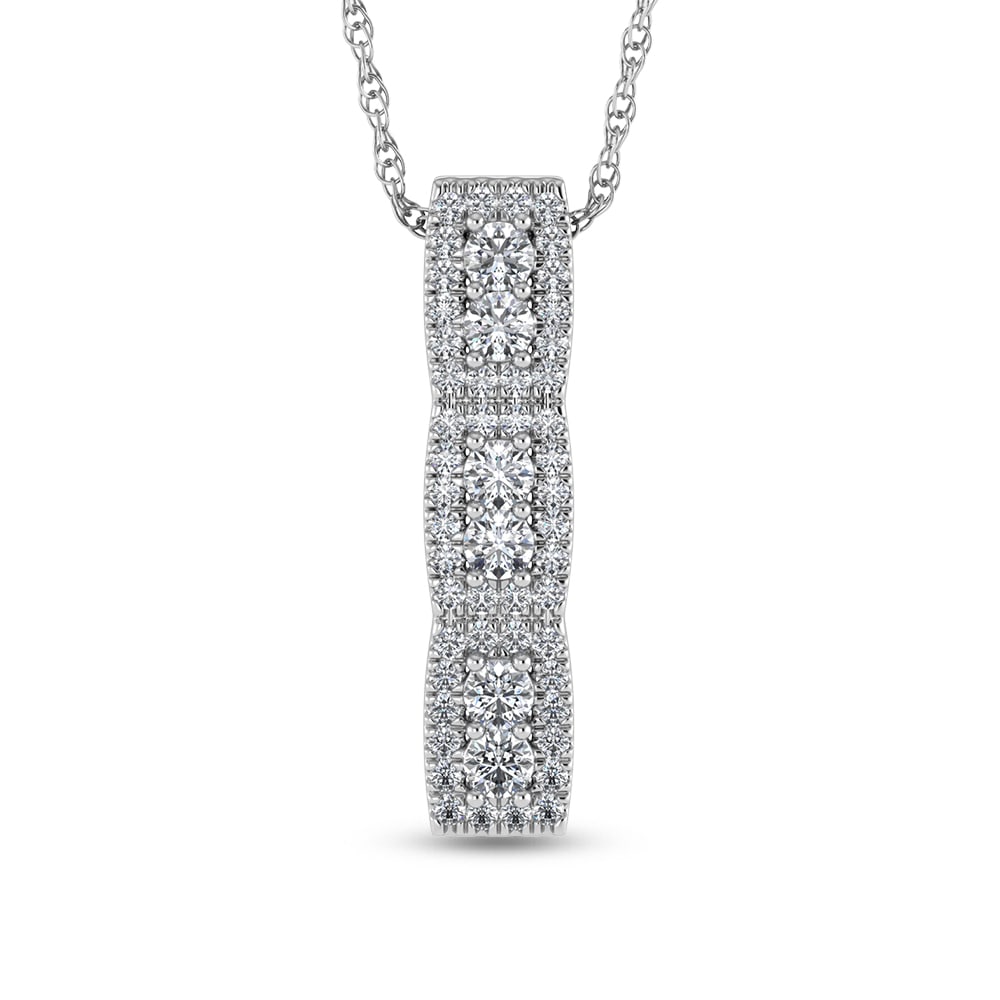 14K White Gold Diamond 5/8 Ct.Tw. Fashion Pendant: 14K White Gold Diamond 5/8 Ct.Tw. Fashion Pendant 14k White Gold Stone Color: G-h Stone Clarity: Si2 Unless otherwise specified, pendants that include a chain are paired with our standard 18-inch leng