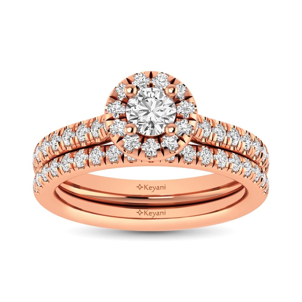 Diamond Classic Shank Single Halo Bridal Ring 1 Ct.tw Round Cut in 14K Rose Gold: Diamond Classic Shank Single Halo Bridal Ring 1 Ct.tw Round Cut in 14K Rose Gold This classic shank single Halo Bridal Ring set with round Cut diamond 1/3 Ct.Tw. center. Total diamond weight 1 Ct.Tw. 