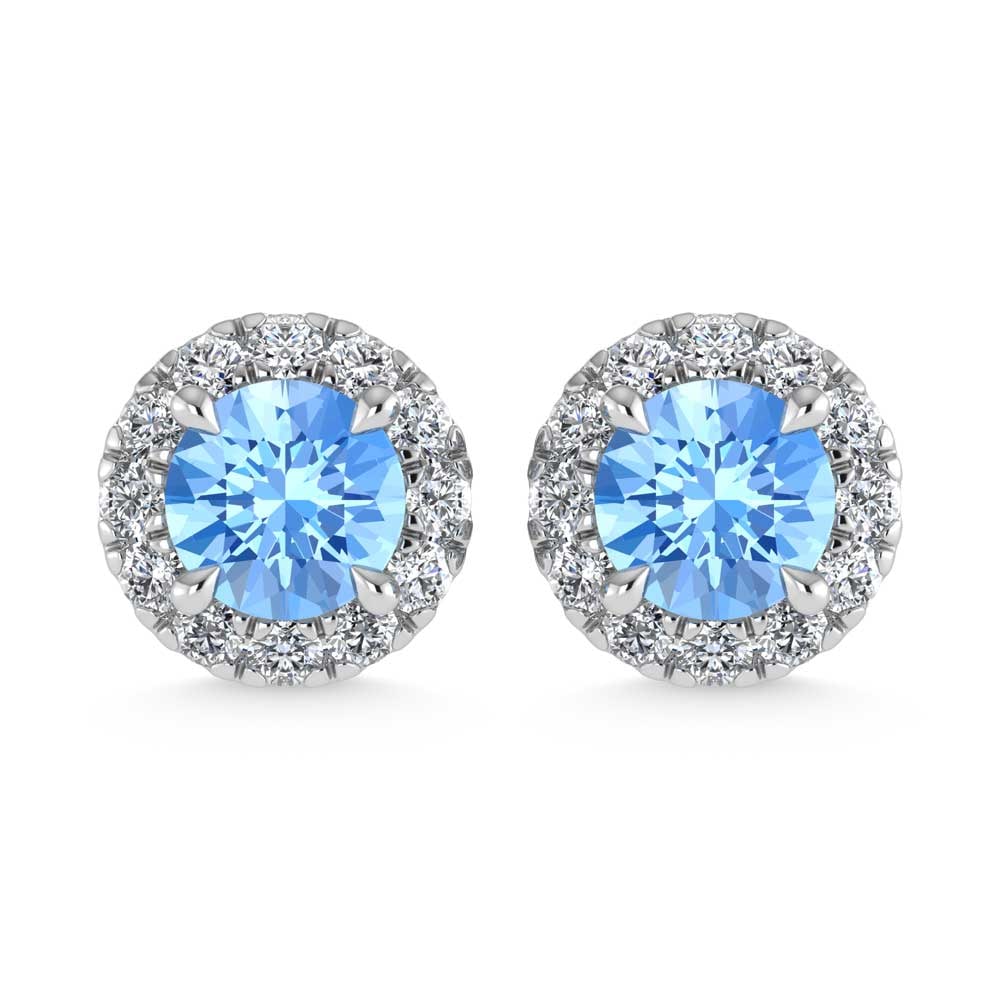 14K White Gold 3/4 Ct.Tw. White and Blue Lab Grown Diamond Stud Earrings: 14K White Gold 3/4 Ct.Tw. White and Blue Lab Grown Diamond Stud Earrings Crafted in luminous 14K white gold, these studs feature 3/4 Ct.Tw. of white and blue lab grown diamonds. 14k White Gold Stone C