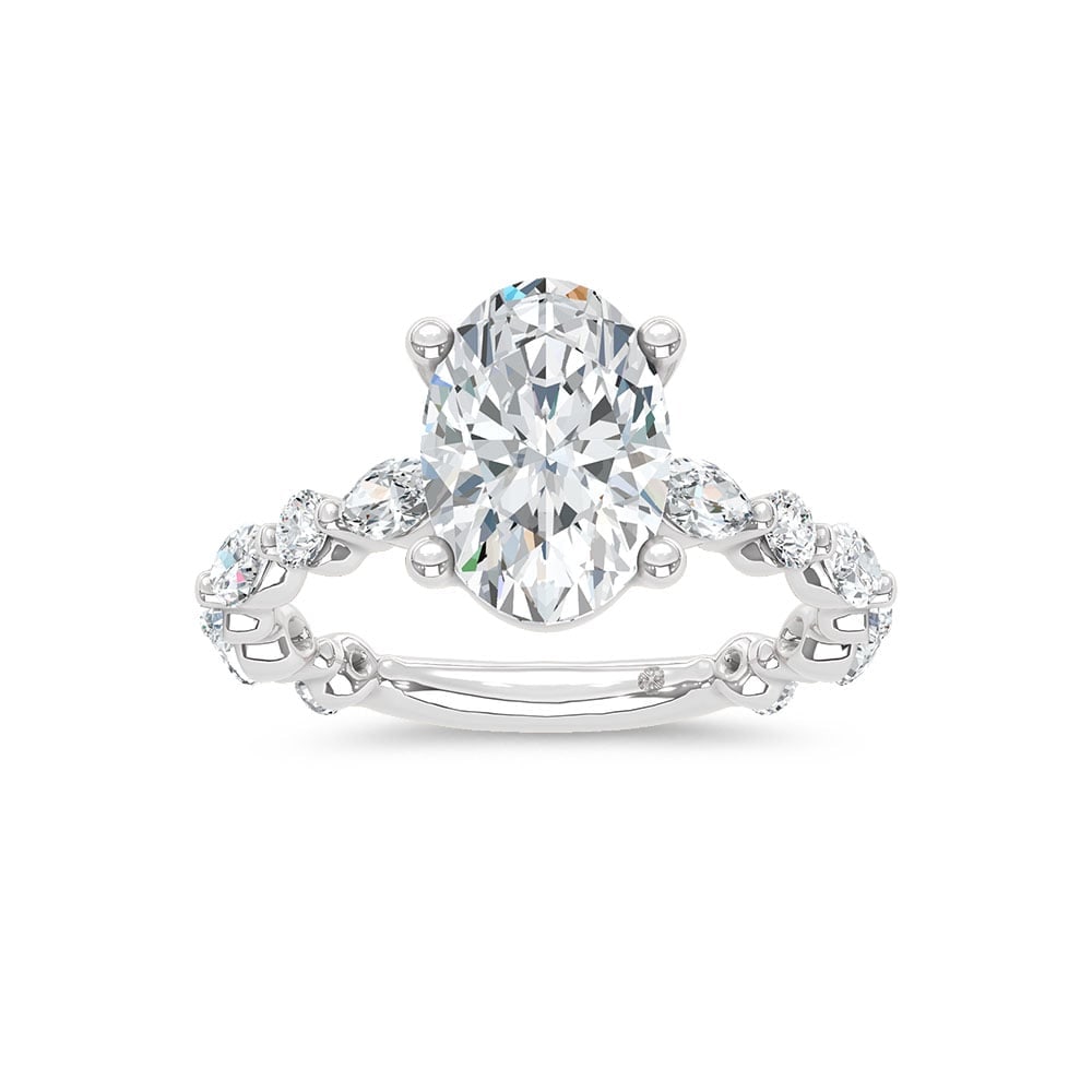 14K White Gold Lab Grown Diamond 4 Ct.Tw. Oval Shape Engagement Ring (Center 3 Ctw): 14K White Gold Lab Grown Diamond 4 Ct.Tw. Oval Shape Engagement Ring (Center 3 Ctw) 14k White Gold Stone Color: D-f Stone Clarity: Vs Each ring is presented in standard size 6.5. Complimentary resizin