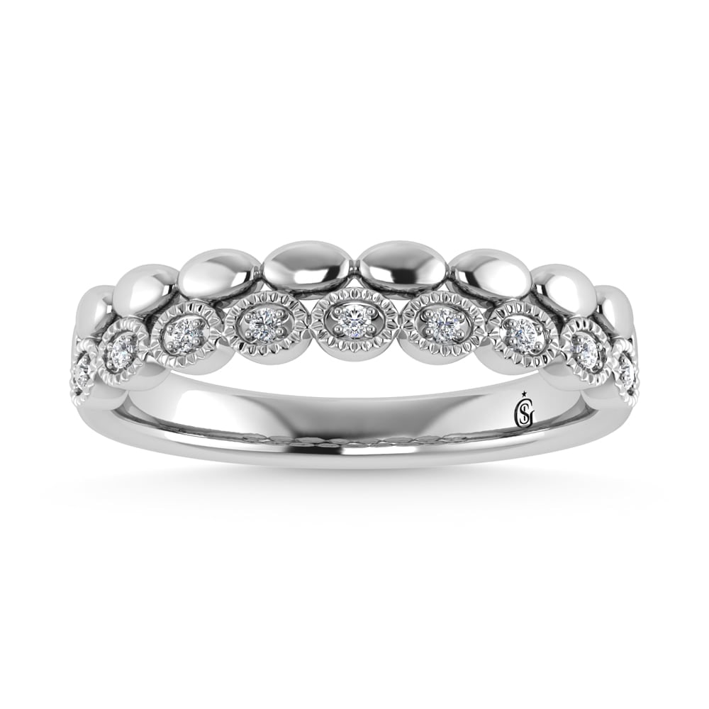 14K White Gold Diamond 1/20 Ct.Tw. Stackable Band: 14K White Gold Diamond 1/20 Ct.Tw. Stackable Band 14k White Gold Stone Color: G-h Stone Clarity: Si2 Each ring is presented in standard size 6.5. Complimentary resizing is available between sizes 510 