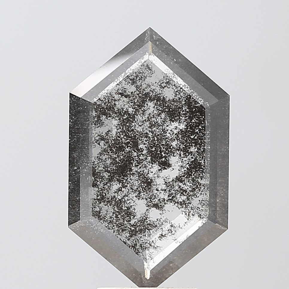Loose Diamond - HEXAGONAL 3.06ct Salt and Pepper I2: Loose Diamond - HEXAGONAL 3.06ct Salt and Pepper I2 Source: This is a real non-mined Diamond that has been grown in a lab Shape: HEXAGONAL Carats: 3.06 Color: Salt and Pepper Certification: NONE Video