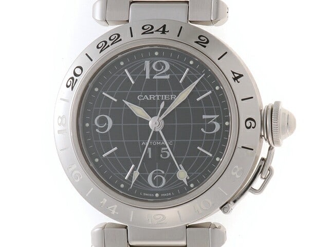 Cartier W31049M7 Pasha C Meridian automatic wristwatch with black dial: Cartier W31049M7 Pasha C Meridian automatic wristwatch with black dial Cartier Pasha C Meridian Big Date automatic wristwatch with a black dial. It is a pre-owned Swiss-made watch from the Pasha C Mer