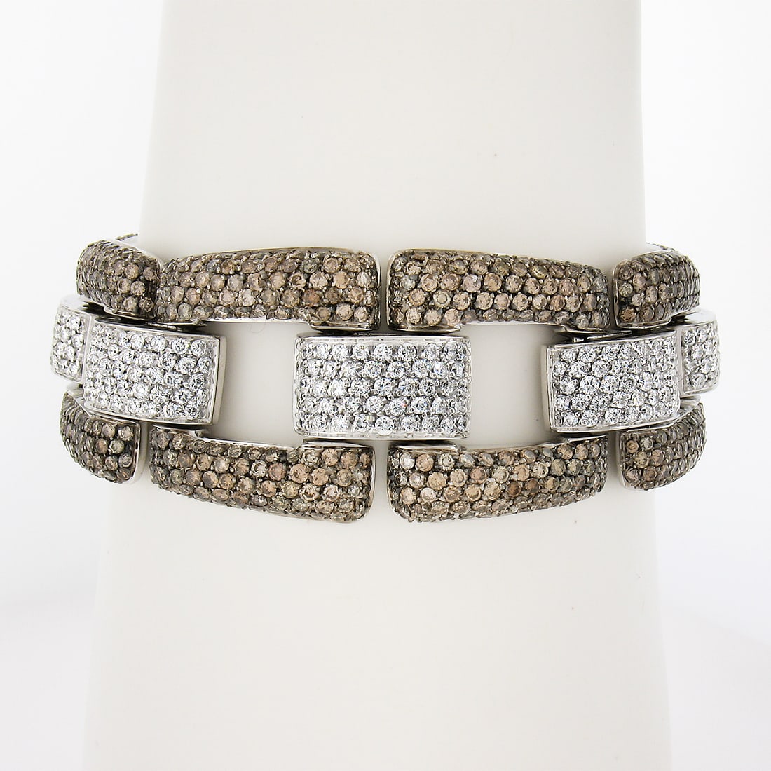 18k White Gold 16.50ctw Round Pave Diamond Open Link Bracelet (1 of 9)