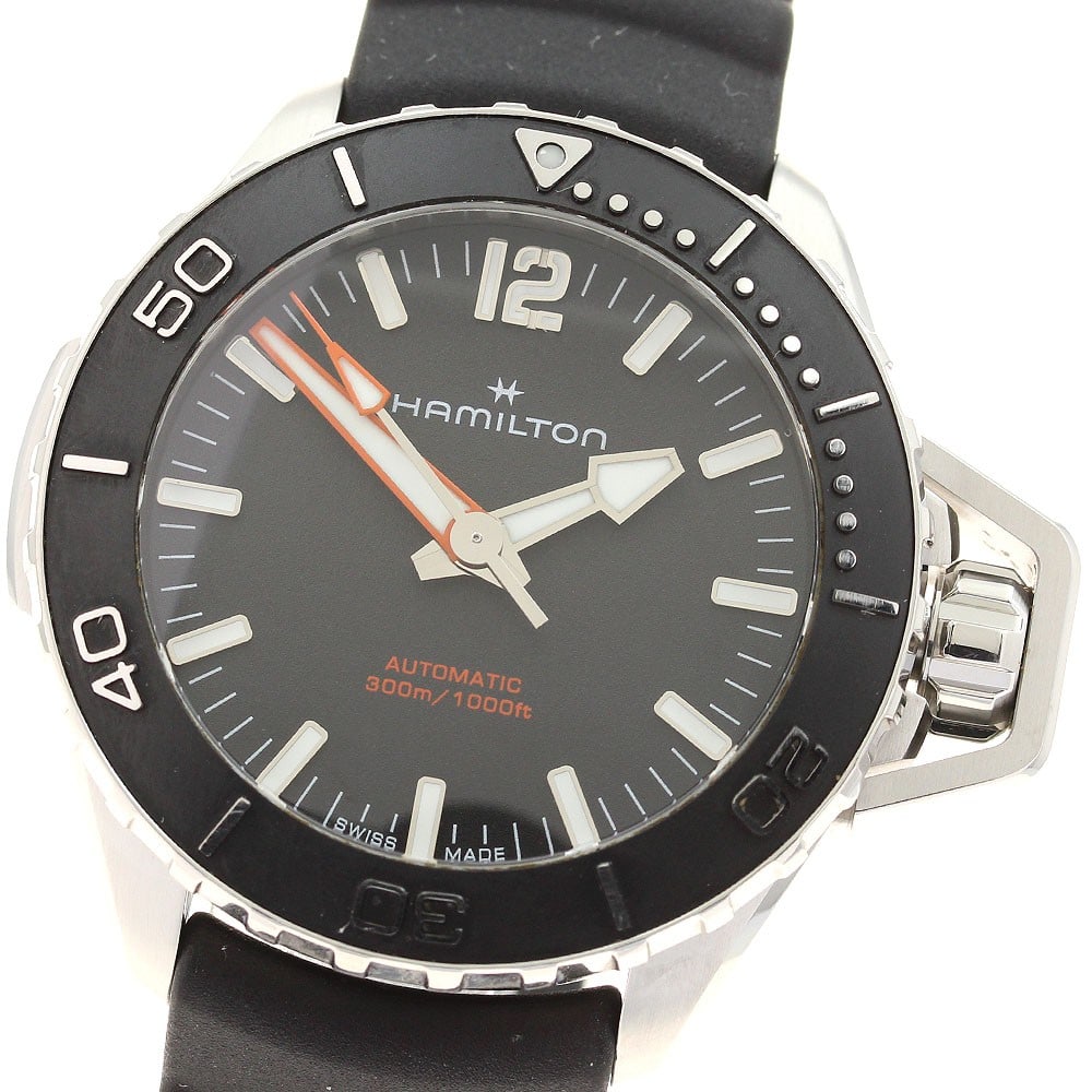 Hamilton Khaki Navy Open Water Automatic Men's Wristwatch H77455330: Hamilton Khaki Navy Open Water Automatic Men's Wristwatch H77455330 This Hamilton Khaki Navy Open Water men's wristwatch features a stainless steel case and a black dial, complemented by a durable rub