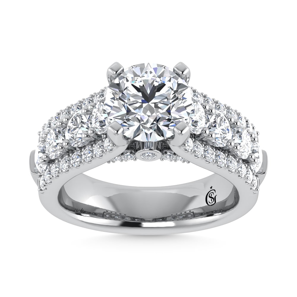 14K White Gold Lab Grown Diamond 3 7/8 ct.tw. Round Shape Engagement Ring (IGI Certified Center 2ct): 14K White Gold Lab Grown Diamond 3 7/8 ct.tw. Round Shape Engagement Ring (IGI Certified Center 2ct) 14K White Gold Lab Grown Diamond 3 7/8 ct.tw. Round Shape Engagement Ring 14k White Gold Stone Colo