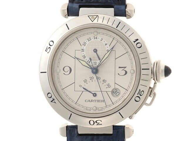 Cartier Pasha 38mm GMT Power Reserve Men's Wristwatch: Cartier Pasha 38mm GMT Power Reserve Men's Wristwatch This is a pre-owned Cartier Pasha 38mm GMT Power Reserve wristwatch designed for men. It features a silver dial and is crafted in Switzerland, ref