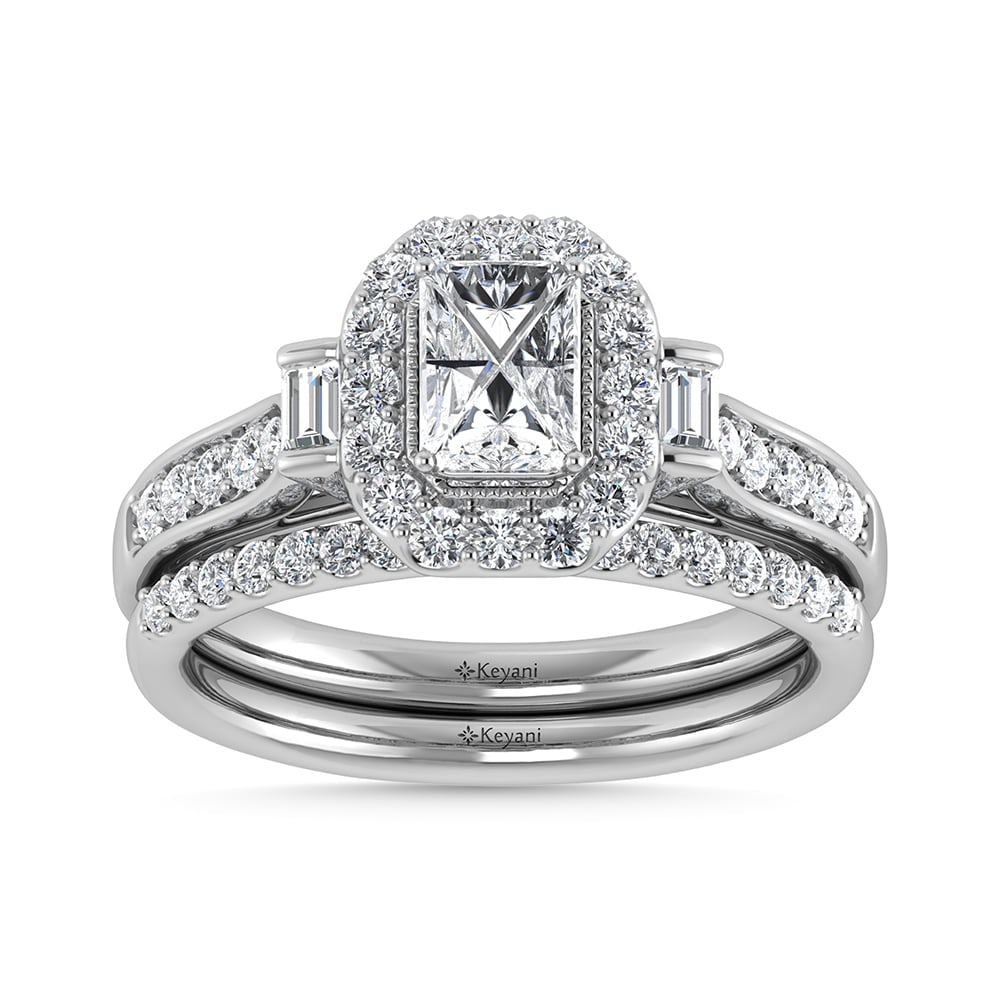 14K White Gold Diamond 1 Ct.Tw. Emerald Shape Bridal Ring: 14K White Gold Diamond 1 Ct.Tw. Emerald Shape Bridal Ring 14k White Gold Stone Color: G-h Stone Clarity: Si2 Each ring is presented in standard size 6.5. Complimentary resizing is available between si