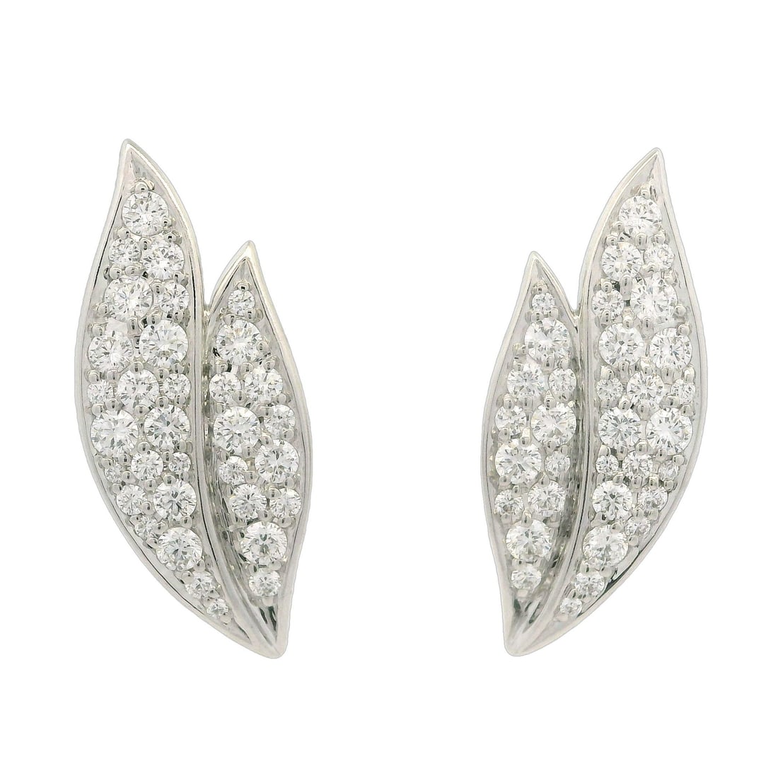 Kat Florence 18K White Gold Diamond Leaf Stud Earrings 1.28ctw Flawless D Color: Kat Florence 18K White Gold Diamond Leaf Stud Earrings 1.28ctw Flawless D Color Enhance your elegance with these stunning leaf-shaped stud earrings, crafted in solid 18K white gold. Featuring a total 
