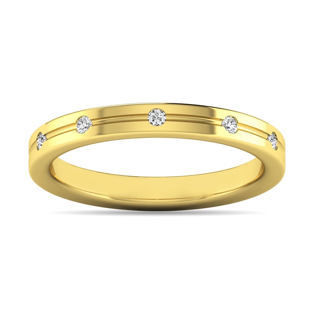 Diamond 1/20 Ct.tw Rount Cut Band in 14K Yellow Gold: Diamond 1/20 Ct.tw Rount Cut Band in 14K Yellow Gold 14k Yellow Gold Stone Color: G-h Stone Clarity: I1 Each ring is presented in standard size 6.5. Complimentary resizing is available between sizes 5