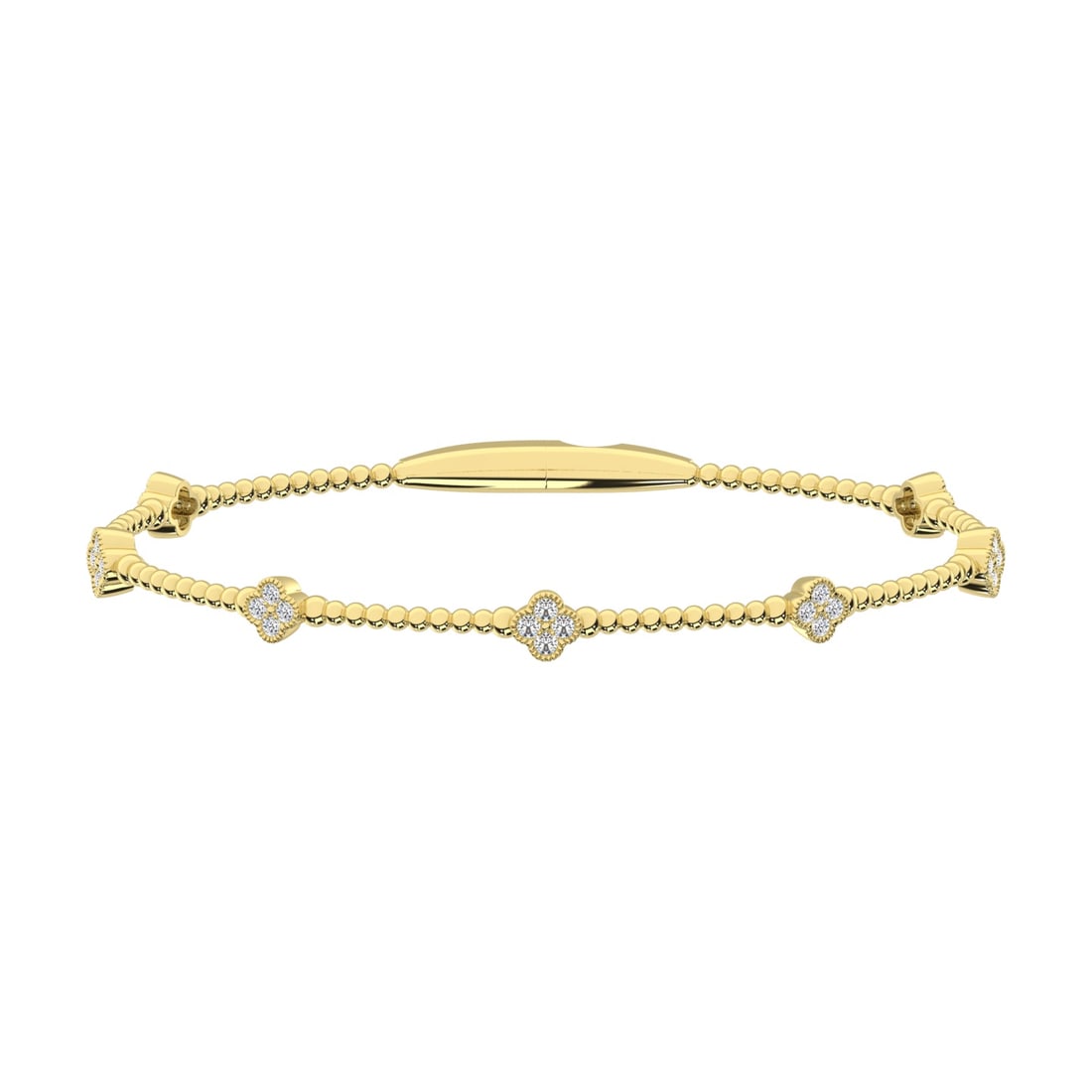 14K Yellow Lab Grown 1/2 Ct.Tw. Clover Flexi Bangle: 14K Yellow Lab Grown 1/2 Ct.Tw. Clover Flexi Bangle Designed in radiant 14K Yellow Gold, this clover flexi bangle showcases lab grown diamonds totaling 1/2 Ct.Tw., blending graceful charm with warm go