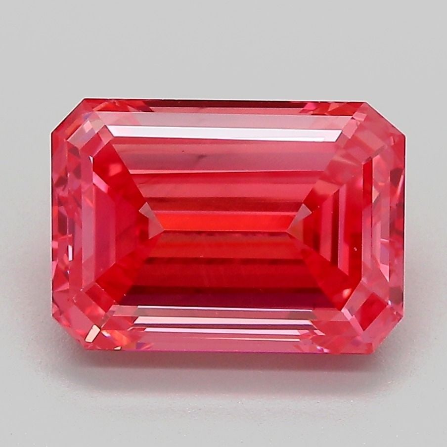 Loose Diamond - EMERALD 3.35ct Fancy Vivid Pink VS2: Loose Diamond - EMERALD 3.35ct Fancy Vivid Pink VS2 Source: This is a real non-mined Diamond that has been grown in a lab Shape: EMERALD Carats: 3.35 Color: Fancy Vivid Pink Certification: IGI Video: