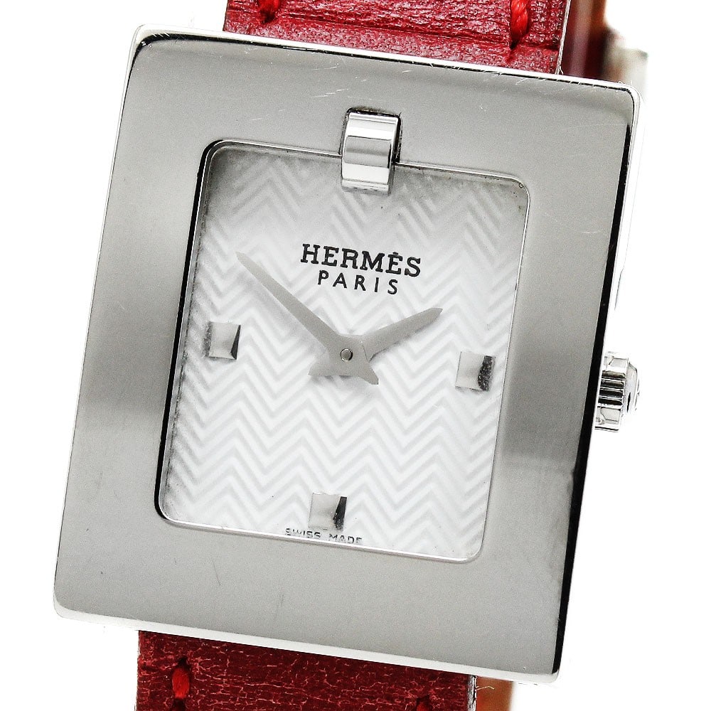 Hermes BE1.110 Quartz Leather Band Watch Womens: Hermes BE1.110 Quartz Leather Band Watch Womens This pre-owned Hermes BE1.110 Beltwatch is a women's quartz wristwatch crafted in Switzerland. The watch features a stainless steel case with a white di