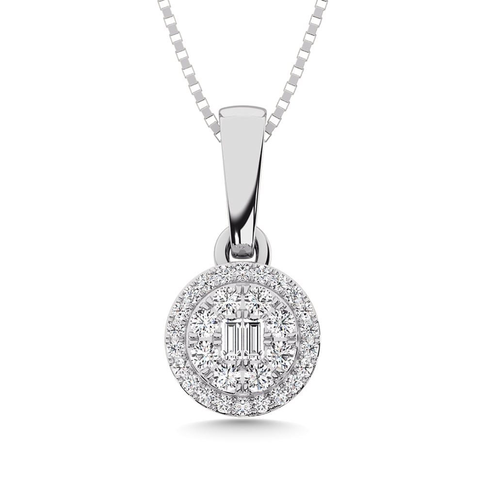 14K White Gold Diamond 1/6 Ct.Tw. Fashion Pendant: 14K White Gold Diamond 1/6 Ct.Tw. Fashion Pendant 14k White Gold Stone Color: G-h Stone Clarity: I1 Unless otherwise specified, pendants that include a chain are paired with our standard 18-inch lengt