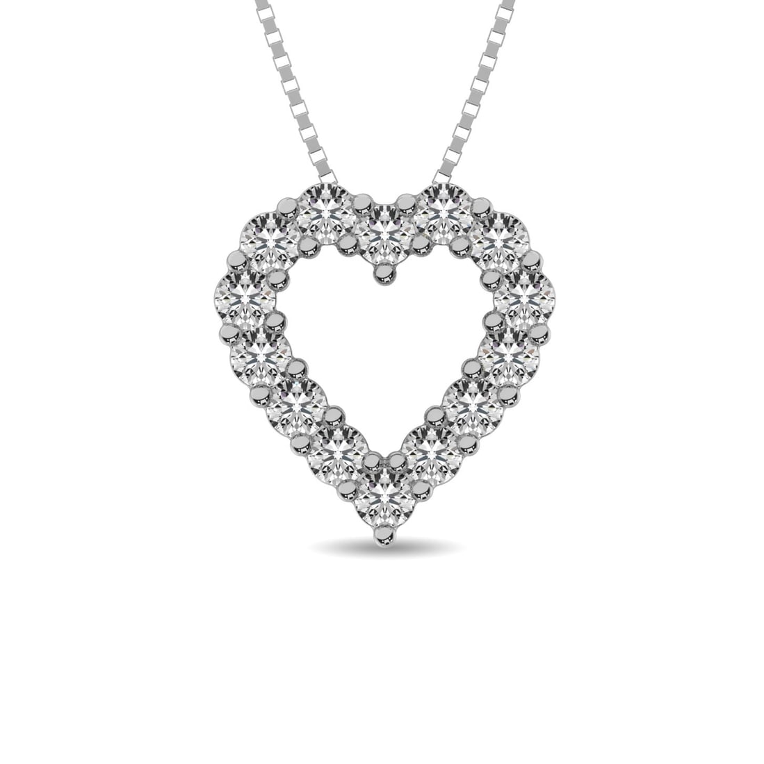 Diamond 1/2 Ct.Tw. Heart Pendant in 14K White Gold: Diamond 1/2 Ct.Tw. Heart Pendant in 14K White Gold 14k White Gold Stone Color: G-h Stone Clarity: I1 Unless otherwise specified, pendants that include a chain are paired with our standard 18-inch leng