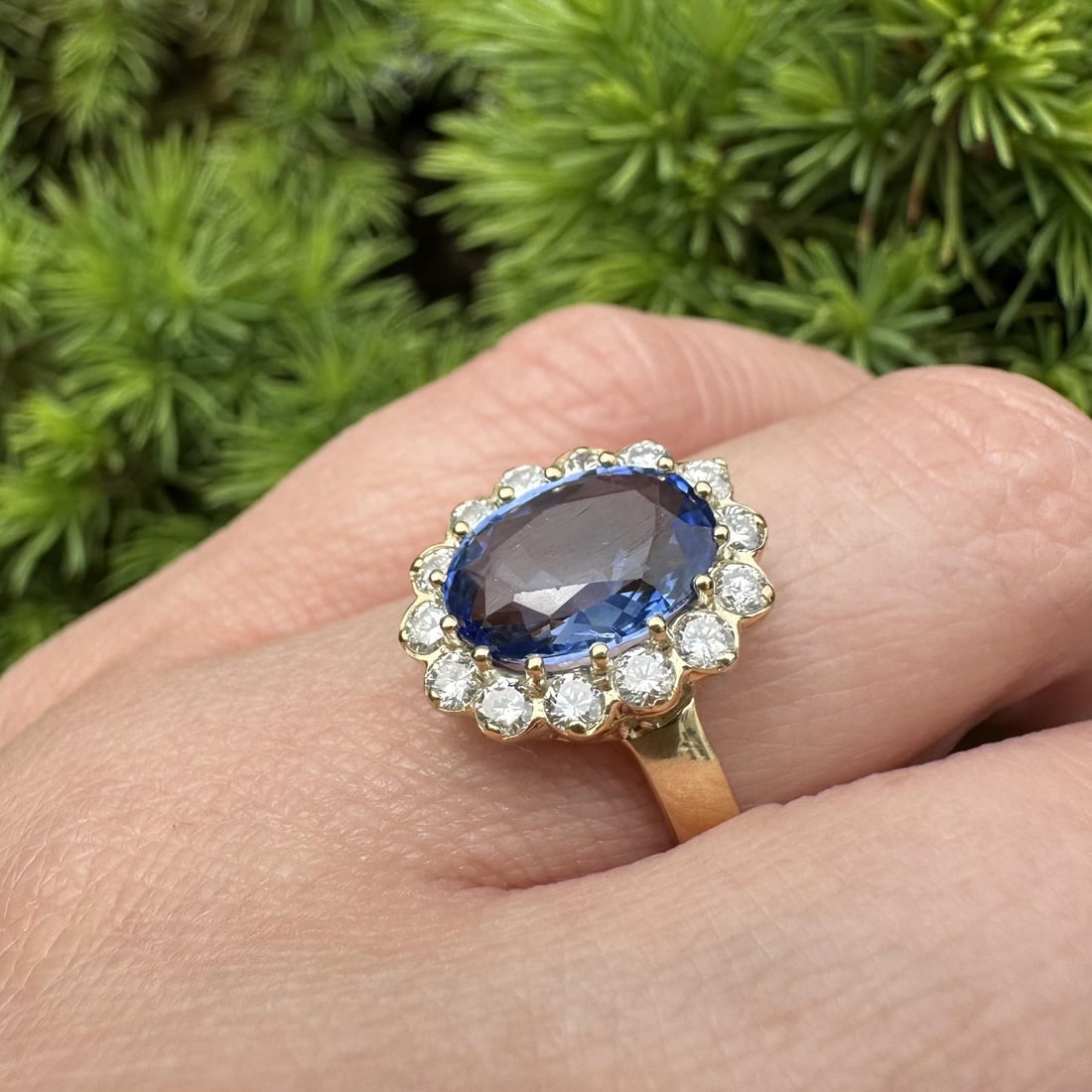 GIA Ceylon Sapphire Diamond Halo 18k Yellow Gold Ring Size 6.5 (1 of 15)