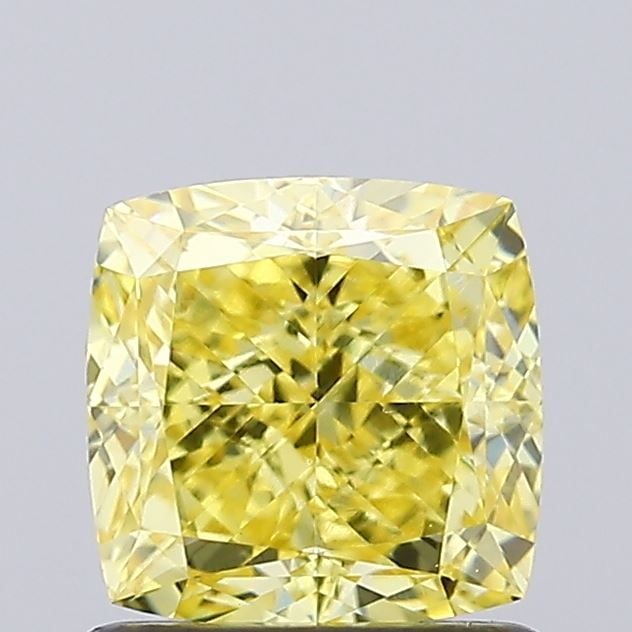 Loose Diamond - CUSHION MODIFIED 1.23ct Fancy Vivid Yellow VVS2: Loose Diamond - CUSHION MODIFIED 1.23ct Fancy Vivid Yellow VVS2 Source: This is a real non-mined Diamond that has been grown in a lab Shape: CUSHION MODIFIED Carats: 1.23 Color: Fancy Vivid Yellow Cer