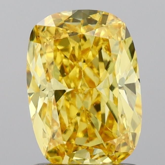 Loose Diamond - CUSHION BRILLIANT 1.09ct Fancy Vivid Yellow VS2: Loose Diamond - CUSHION BRILLIANT 1.09ct Fancy Vivid Yellow VS2 Source: This is a real non-mined Diamond that has been grown in a lab Shape: CUSHION BRILLIANT Carats: 1.09 Color: Fancy Vivid Yellow Ce