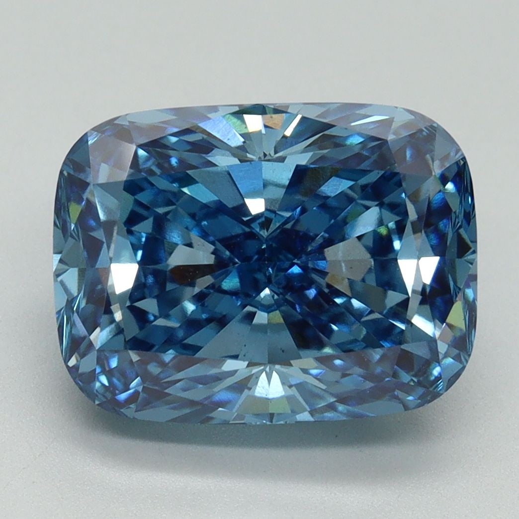Loose Diamond - CUSHION BRILLIANT 5.1ct Fancy Vivid Blue VS2: Loose Diamond - CUSHION BRILLIANT 5.1ct Fancy Vivid Blue VS2 Source: This is a real non-mined Diamond that has been grown in a lab Shape: CUSHION BRILLIANT Carats: 5.1 Color: Fancy Vivid Blue Certific