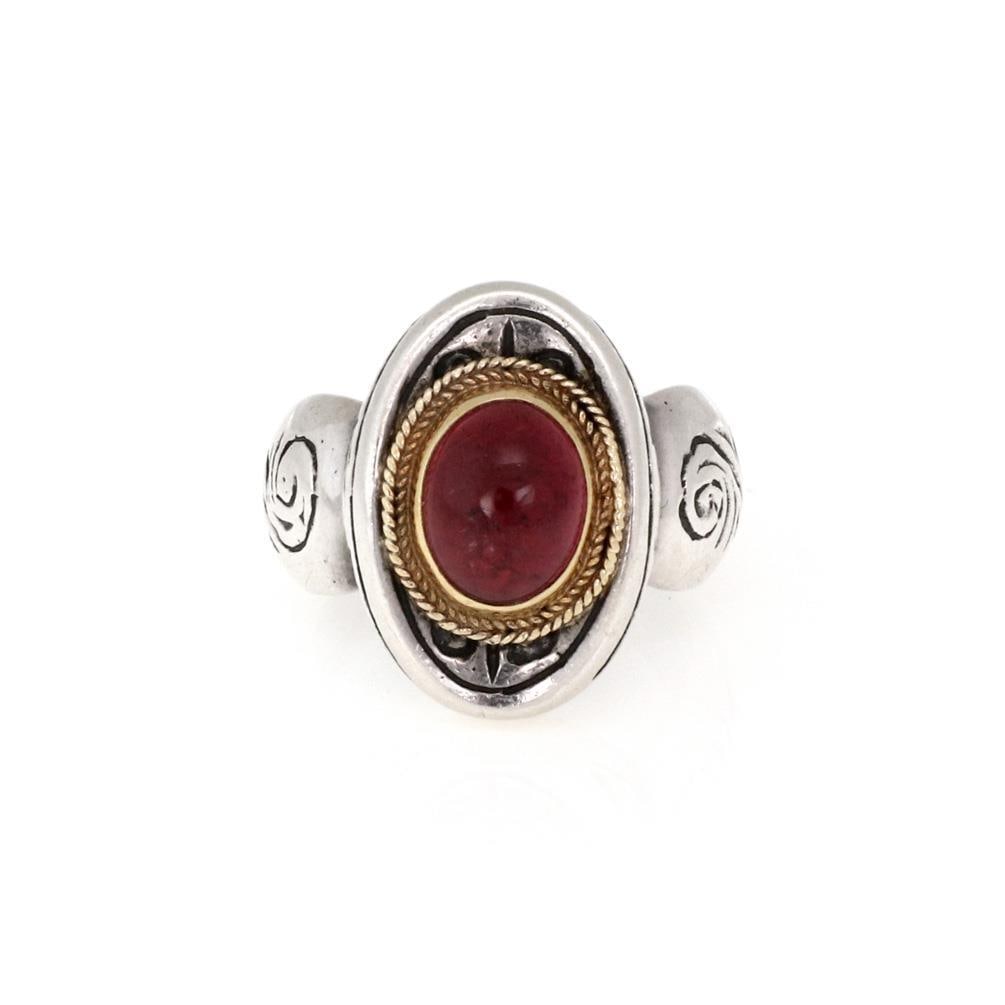 Konstantino Pink Tourmaline 22k Gold Sterling Silver Oval Ring: Konstantino Pink Tourmaline 22k Gold Sterling Silver Oval Ring Elevate your style with this stunning ring from Konstantino, expertly crafted from sterling silver and adorned with exquisite 22k yellow 