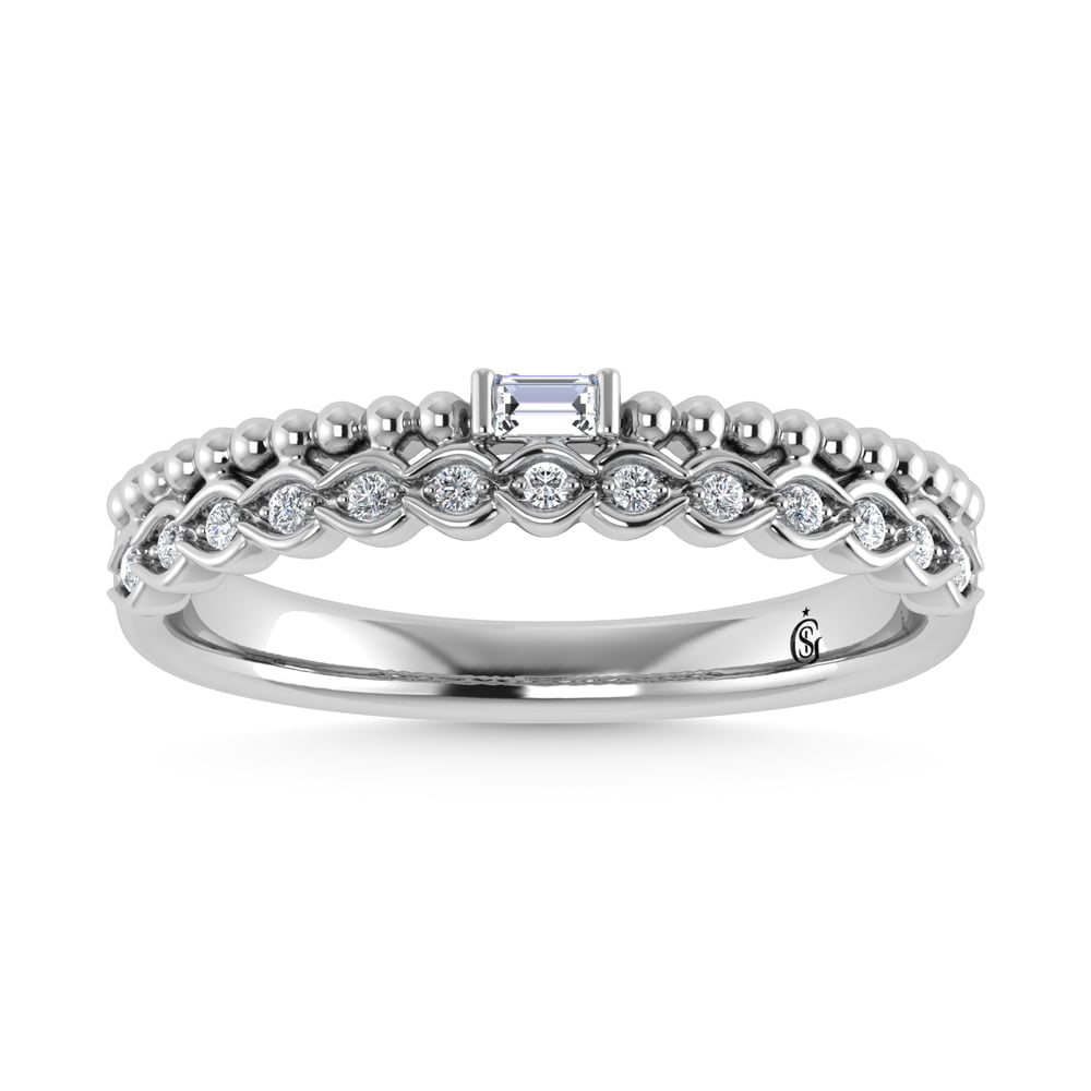 14K White Gold Diamond 1/10 Ct.Tw. Stackable Band: 14K White Gold Diamond 1/10 Ct.Tw. Stackable Band 14k White Gold Stone Color: G-h Stone Clarity: Si2 Each ring is presented in standard size 6.5. Complimentary resizing is available between sizes 510 