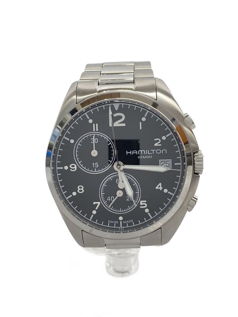 Hamilton Khaki H765120 Quartz Stainless Steel Men's Wristwatch: Hamilton Khaki H765120 Quartz Stainless Steel Men's Wristwatch This is a Hamilton Khaki Quartz H765120 men's wristwatch featuring a black dial and a stainless steel case. The watch is pre-owned and sh