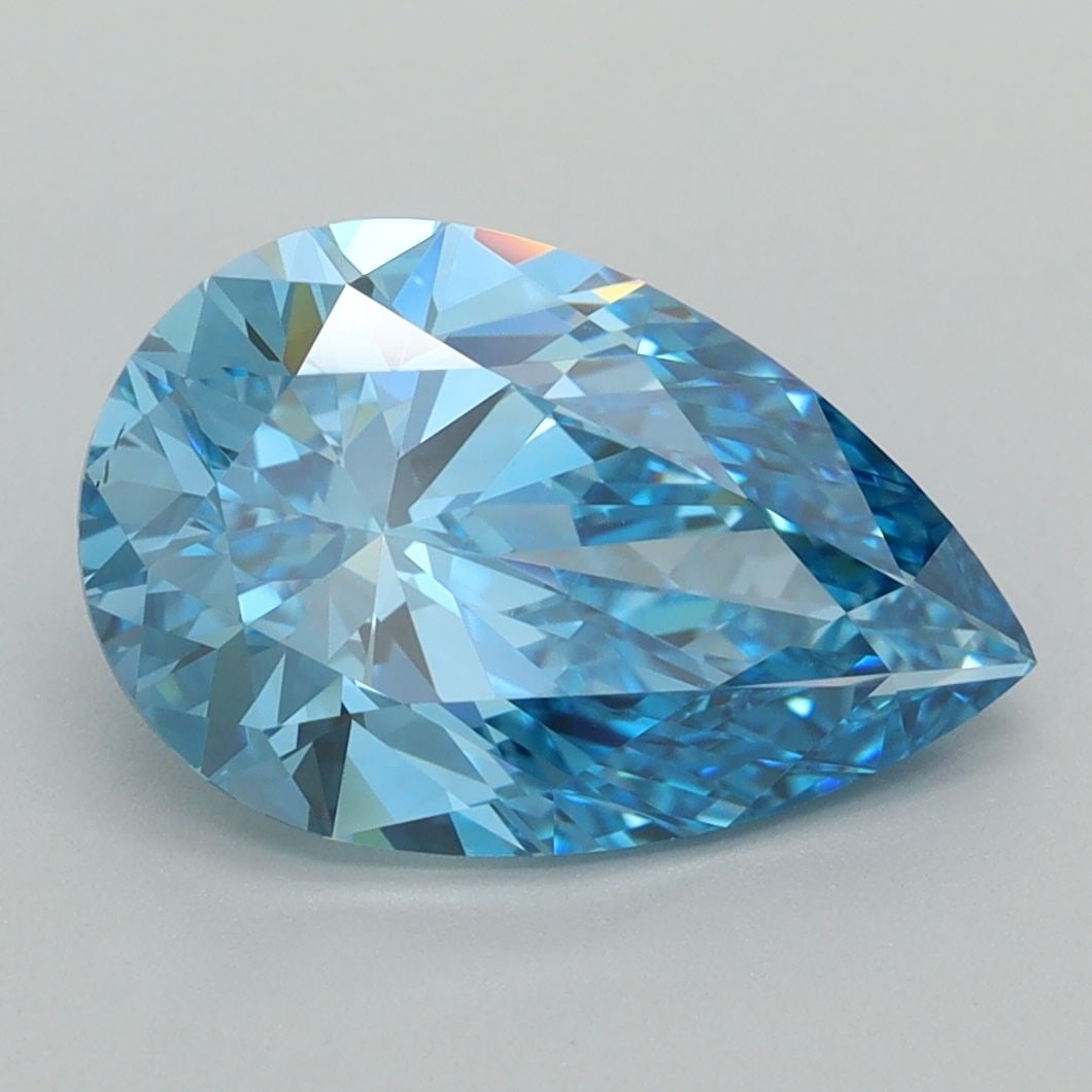 Loose Diamond - PEAR 3.12ct Fancy Vivid Blue VVS2: Loose Diamond - PEAR 3.12ct Fancy Vivid Blue VVS2 Source: This is a real non-mined Diamond that has been grown in a lab Shape: PEAR Carats: 3.12 Color: Fancy Vivid Blue Certification: IGI Video: