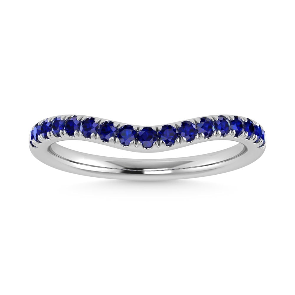 14K White Gold 1/3 Ct.Tw. Blue Sapphire Curve Band: 14K White Gold 1/3 Ct.Tw. Blue Sapphire Curve Band 14k White Gold Stone Color: G-h Stone Clarity: I1 Each ring is presented in standard size 6.5. Complimentary resizing is available between sizes 510 