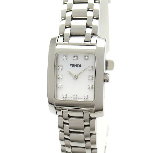 FENDI Classico Diamond Dial Stainless Steel Ladies Watch: FENDI Classico Diamond Dial Stainless Steel Ladies Watch This elegant FENDI Classico wristwatch features a stylish vertical rectangular case, showcasing a sophisticated white shell dial adorned with 1