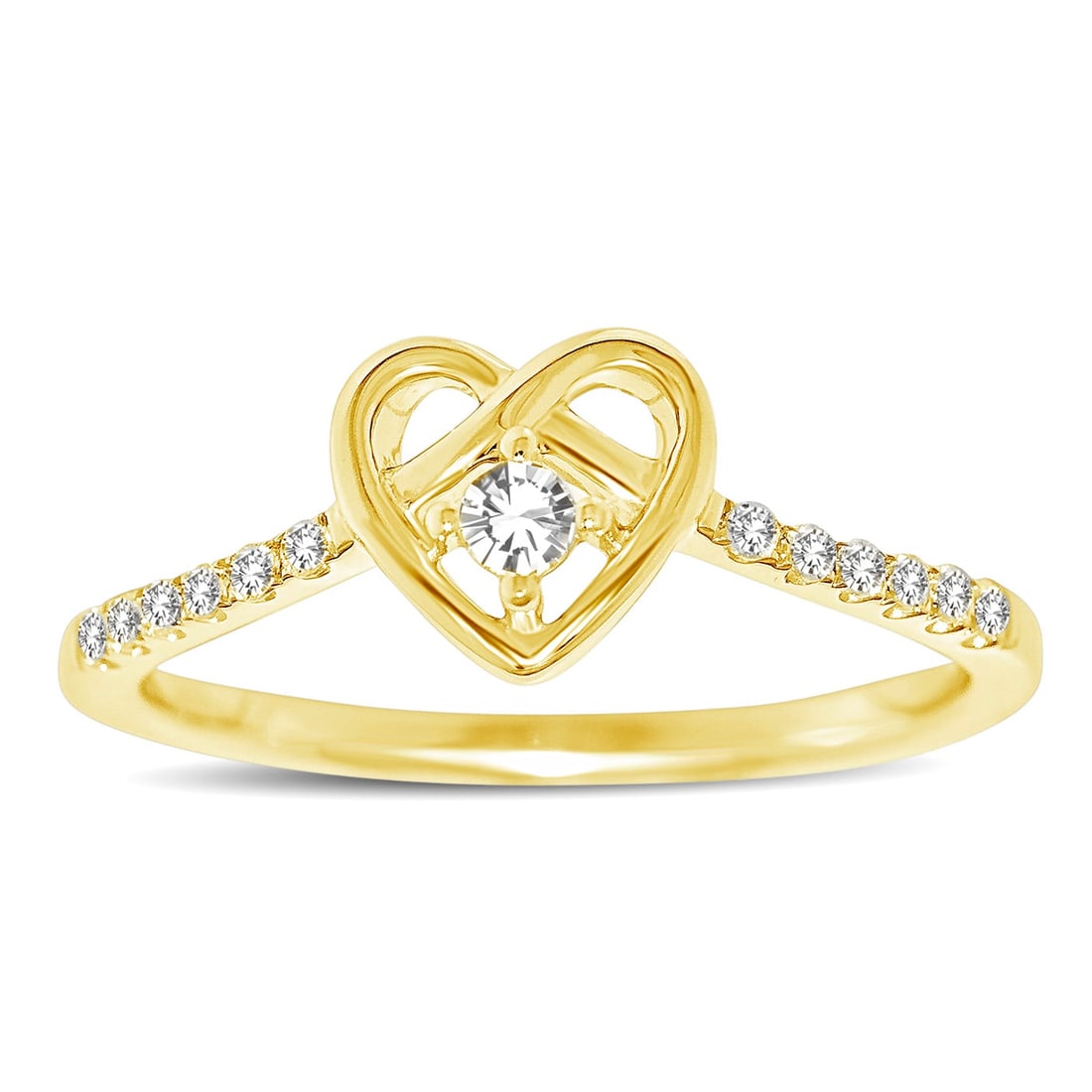 10K Yellow Gold 1/5 Ct.tw Diamond Heart Ring: 10K Yellow Gold 1/5 Ct.tw Diamond Heart Ring This special promise ring beautifully crafted in cool 10K yellow gold, this meaningful design features single row of glistening diamonds. A Centered with h