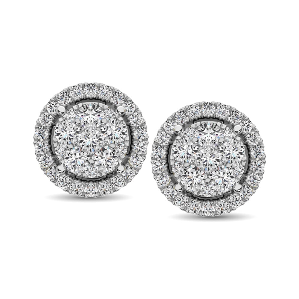 14K White Gold 1/2 Ct.Tw. Diamond Flower Stud Earrings: 14K White Gold 1/2 Ct.Tw. Diamond Flower Stud Earrings These Stud Earrings Fashioned In 14K White Gold, Each Earrings Features A Round Diamond Center Stone Surrounded By A Shimmering Frame Of Round Ac