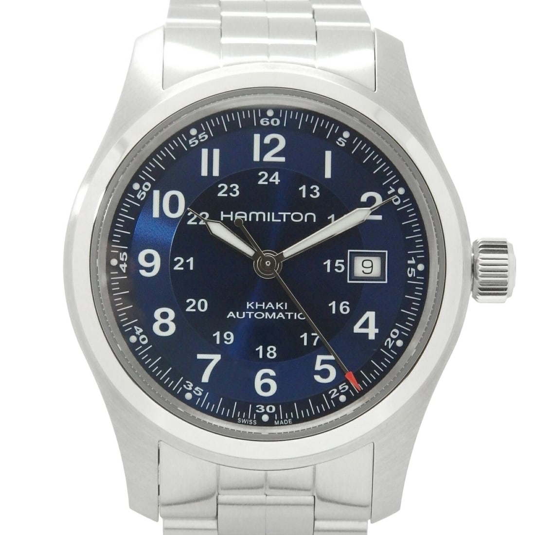 Hamilton Khaki Field Men's Wristwatch Blue Dial H70605140: Hamilton Khaki Field Men's Wristwatch Blue Dial H70605140 This Hamilton Khaki Field H70605140 H706050 men's wristwatch features a blue dial and is crafted in Switzerland. It is designed for men and is