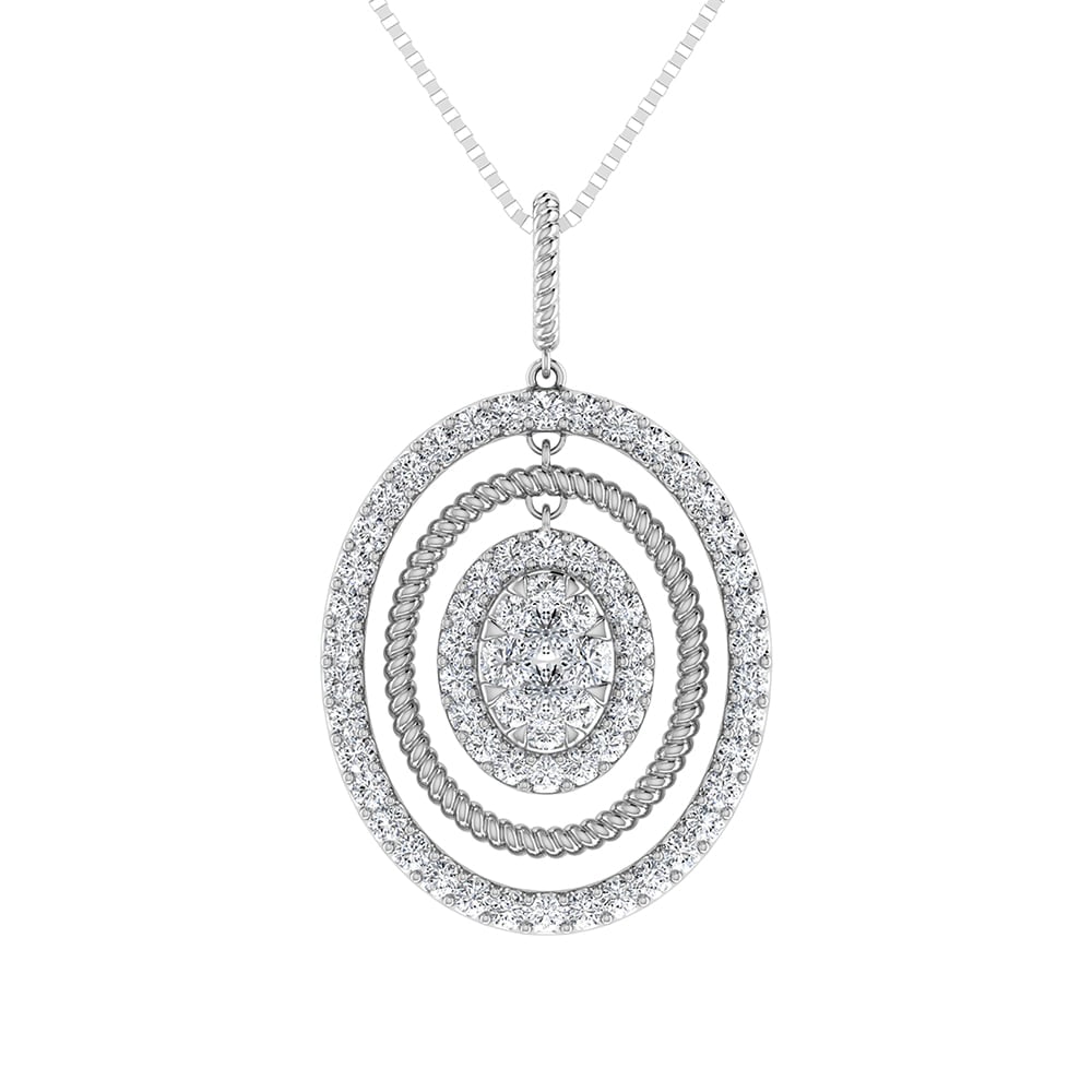 14K White Gold 1 Ct.Tw. Round Diamond Oval Shape Pendant: 14K White Gold 1 Ct.Tw. Round Diamond Oval Shape Pendant 14k White Gold Stone Color: G-h Stone Clarity: Si2 Unless otherwise specified, pendants that include a chain are paired with our standard 18-in