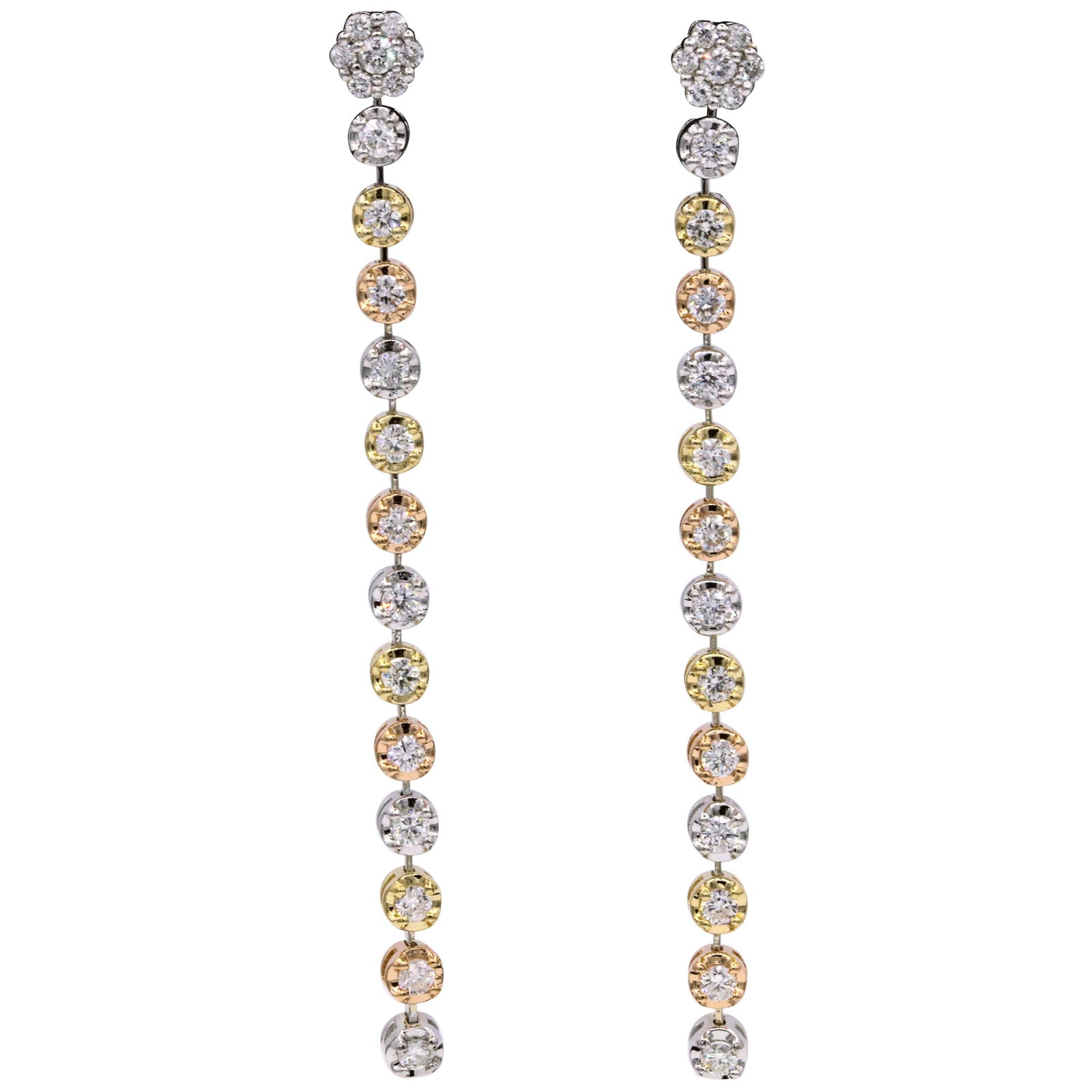 Harbor Diamonds 14K Tri-Color Gold 1.50 Carat Diamond Drop Earrings: Harbor Diamonds 14K Tri-Color Gold 1.50 Carat Diamond Drop Earrings Elevate your jewelry collection with these stunning Tri-Color Gold Diamond Drop Earrings. Crafted from 14k gold in a harmonious blen