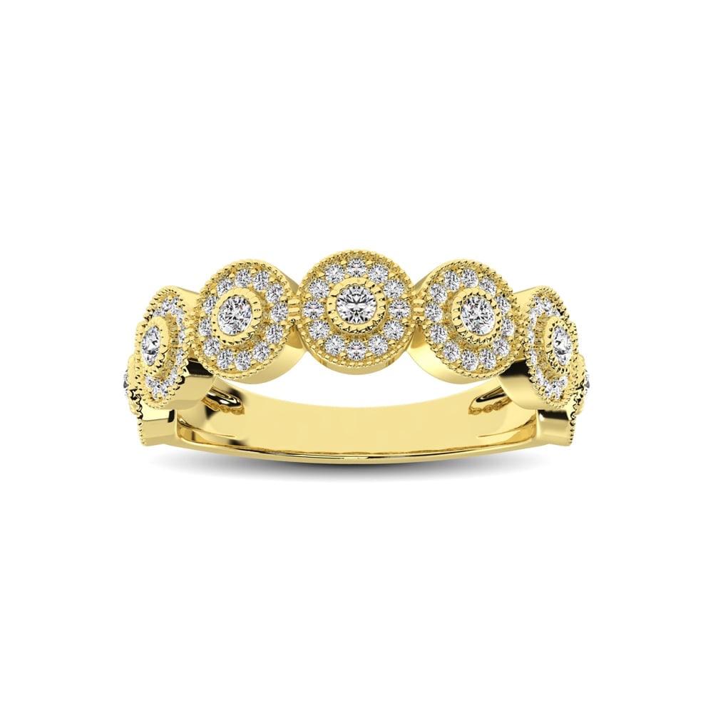 14K Yellow Gold 1/2 Ct.Tw. Diamond Stackable Band: 14K Yellow Gold 1/2 Ct.Tw. Diamond Stackable Band This glamorous ring is available in 14K Yellow Gold. There are 91 round diamonds with a total carat weight of 1/2 Ct.Tw. set in a Bezel / Shared Prong