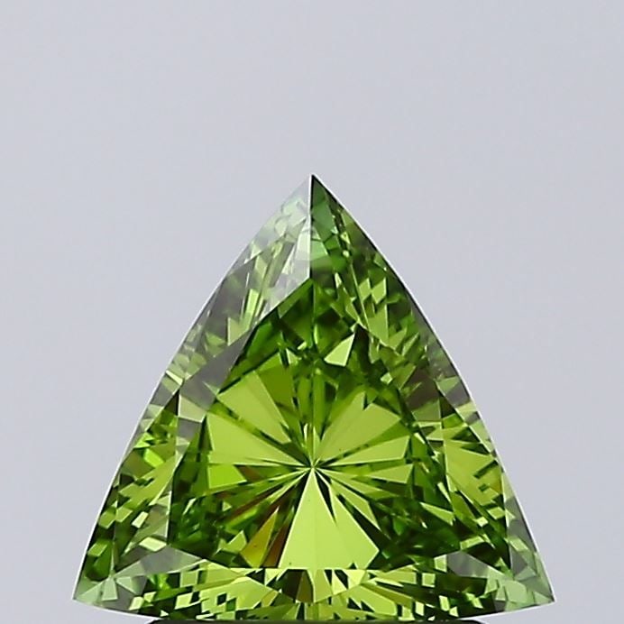 Loose Diamond - TRIANGULAR 1.0ct Fancy Vivid Green VVS2: Loose Diamond - TRIANGULAR 1.0ct Fancy Vivid Green VVS2 Source: This is a real non-mined Diamond that has been grown in a lab Shape: TRIANGULAR Carats: 1.0 Color: Fancy Vivid Green Certification: IGI 