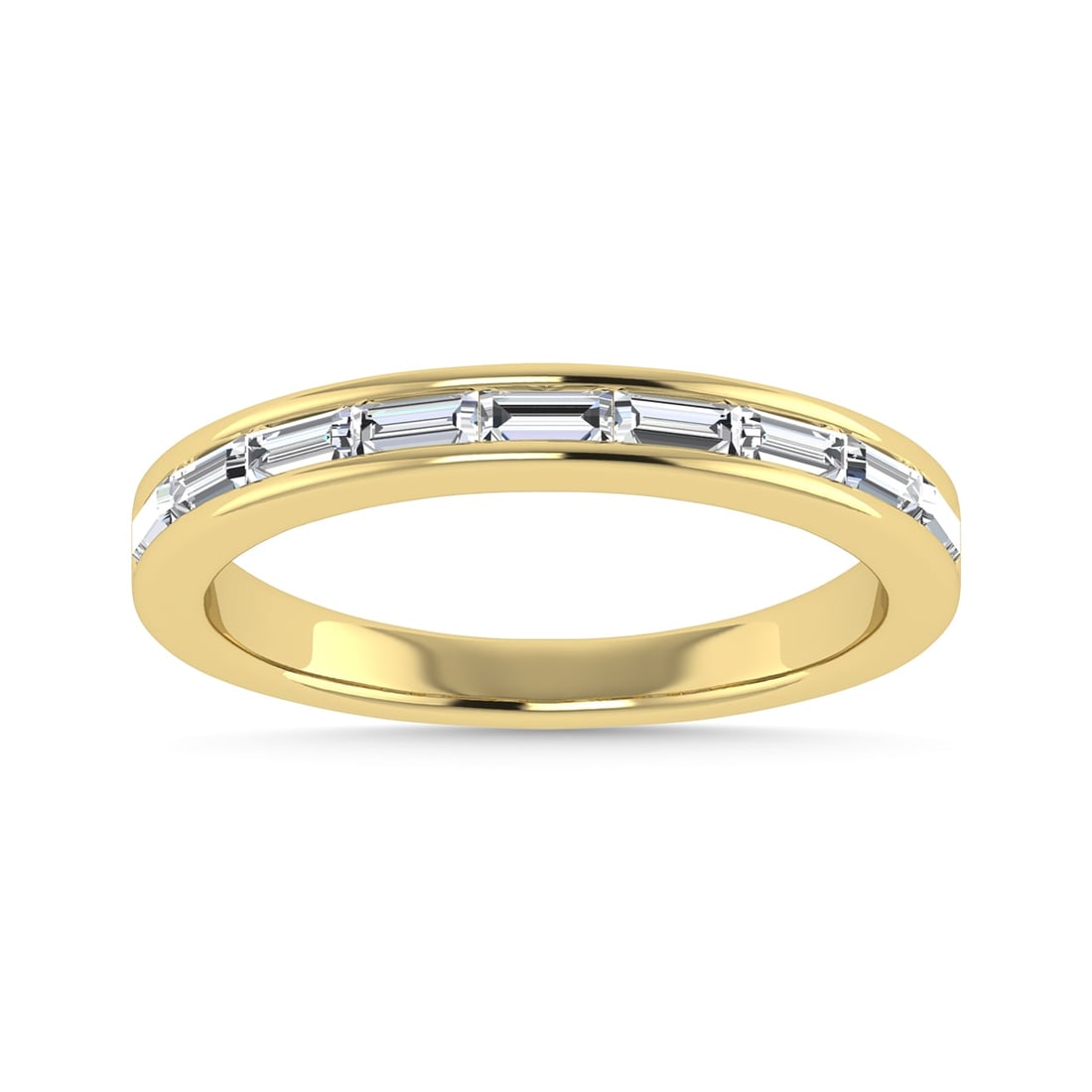 Diamond 3/8 Ct.Tw. Baguette Cut Anniversary Band in 14K Yellow Gold: Diamond 3/8 Ct.Tw. Baguette Cut Anniversary Band in 14K Yellow Gold 14k Yellow Gold Stone Color: G-h Stone Clarity: Si2-i1 Each ring is presented in standard size 6.5. Complimentary resizing is availa