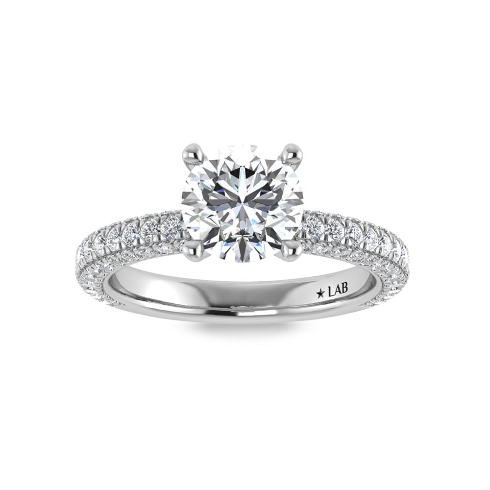 14K White Gold Lab Grown Diamond 3 Ct.Tw. Round Shape Halo Engagement Ring (IGI Certified Center: 14K White Gold Lab Grown Diamond 3 Ct.Tw. Round Shape Halo Engagement Ring (IGI Certified Center 2ct) Discover subtle brilliance and modern elegance with our Hidden Halo Diamond Engagement Ring. This 