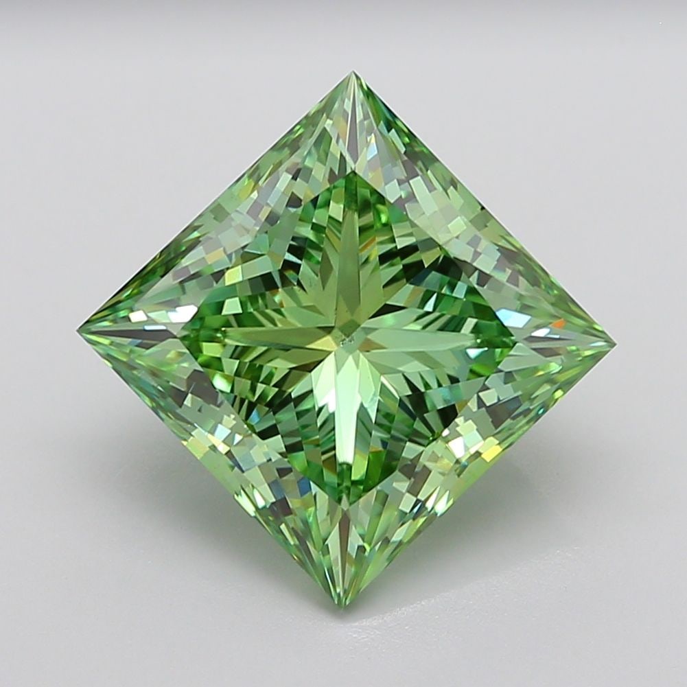 Loose Diamond - PRINCESS 12.02ct Fancy Vivid Green VS1: Loose Diamond - PRINCESS 12.02ct Fancy Vivid Green VS1 Source: This is a real non-mined Diamond that has been grown in a lab Shape: PRINCESS Carats: 12.02 Color: Fancy Vivid Green Certification: IGI T