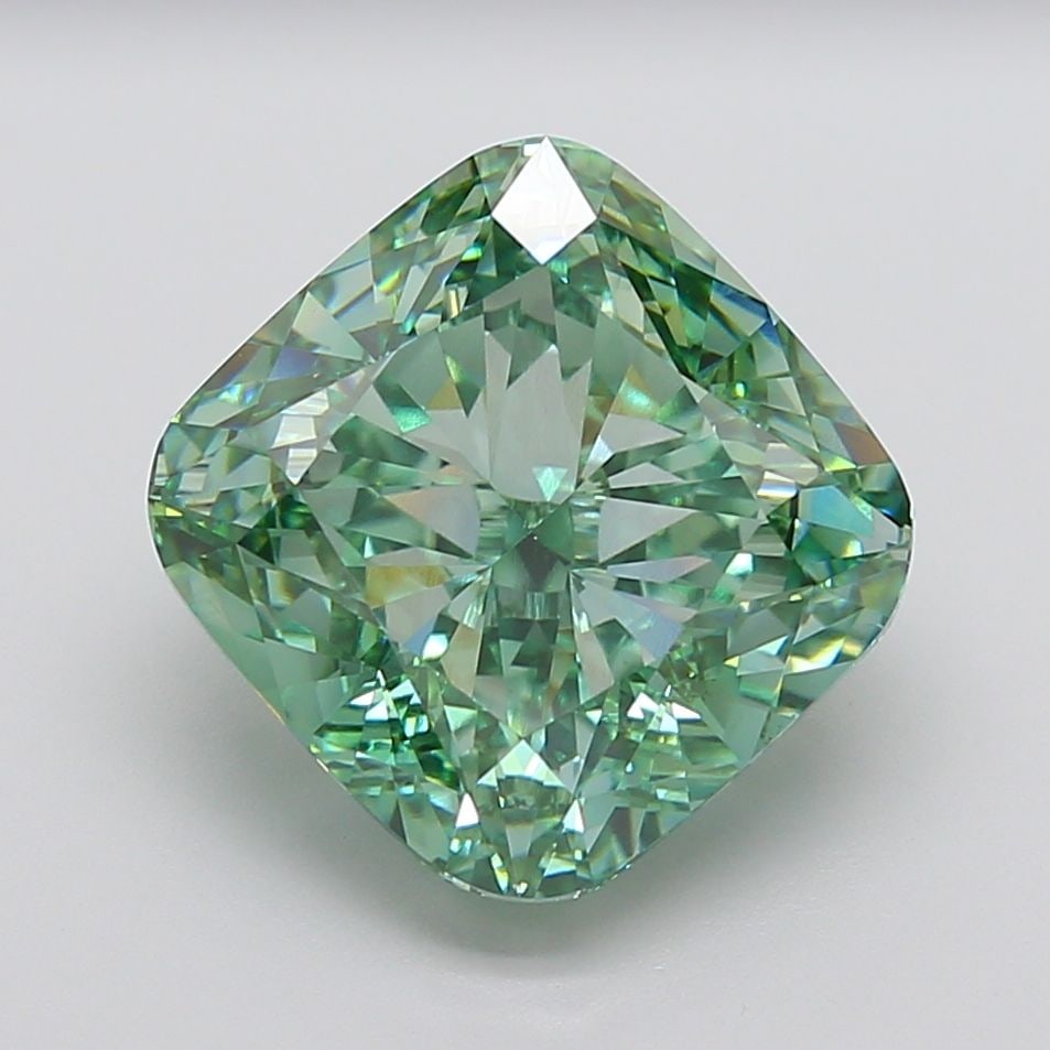 Loose Diamond - CUSHION MODIFIED 13.52ct Fancy Vivid Green VS1: Loose Diamond - CUSHION MODIFIED 13.52ct Fancy Vivid Green VS1 Source: This is a real non-mined Diamond that has been grown in a lab Shape: CUSHION MODIFIED Carats: 13.52 Color: Fancy Vivid Green Cert