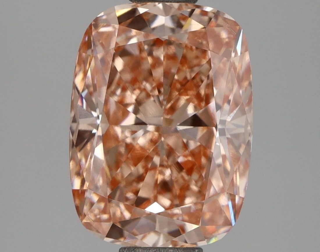 Loose Diamond - CUSHION BRILLIANT 2.14ct Fancy Intense Orangey Pink VS1: Loose Diamond - CUSHION BRILLIANT 2.14ct Fancy Intense Orangey Pink VS1 Source: This is a real non-mined Diamond that has been grown in a lab Shape: CUSHION BRILLIANT Carats: 2.14 Color: Fancy Intense
